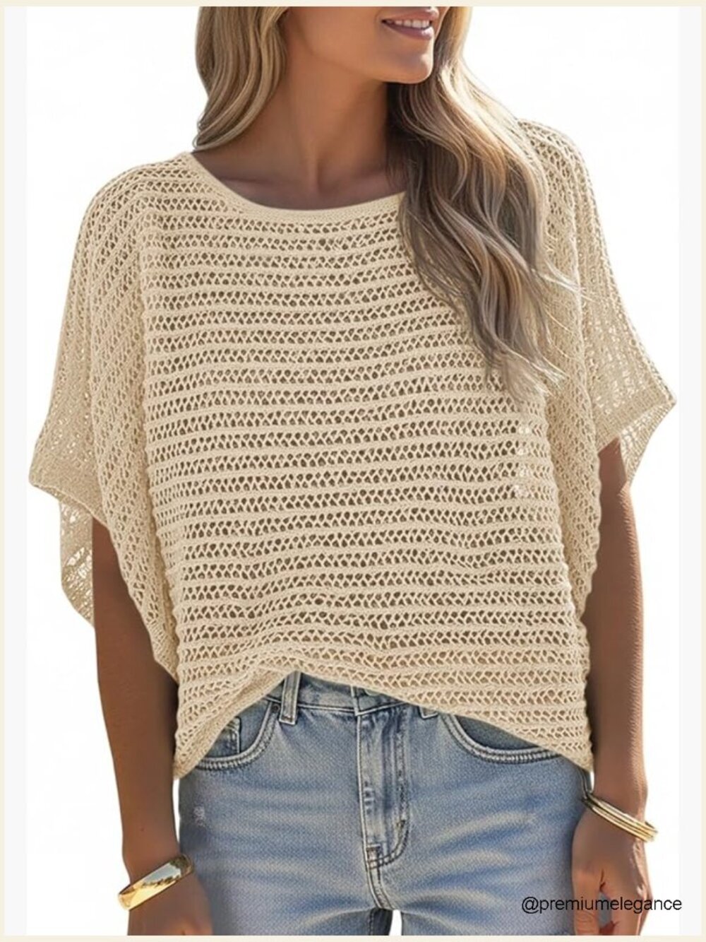 Crochet Oversized Sweater - Batwing Dolman Sleeve Boat Neck Mesh Knit Beach